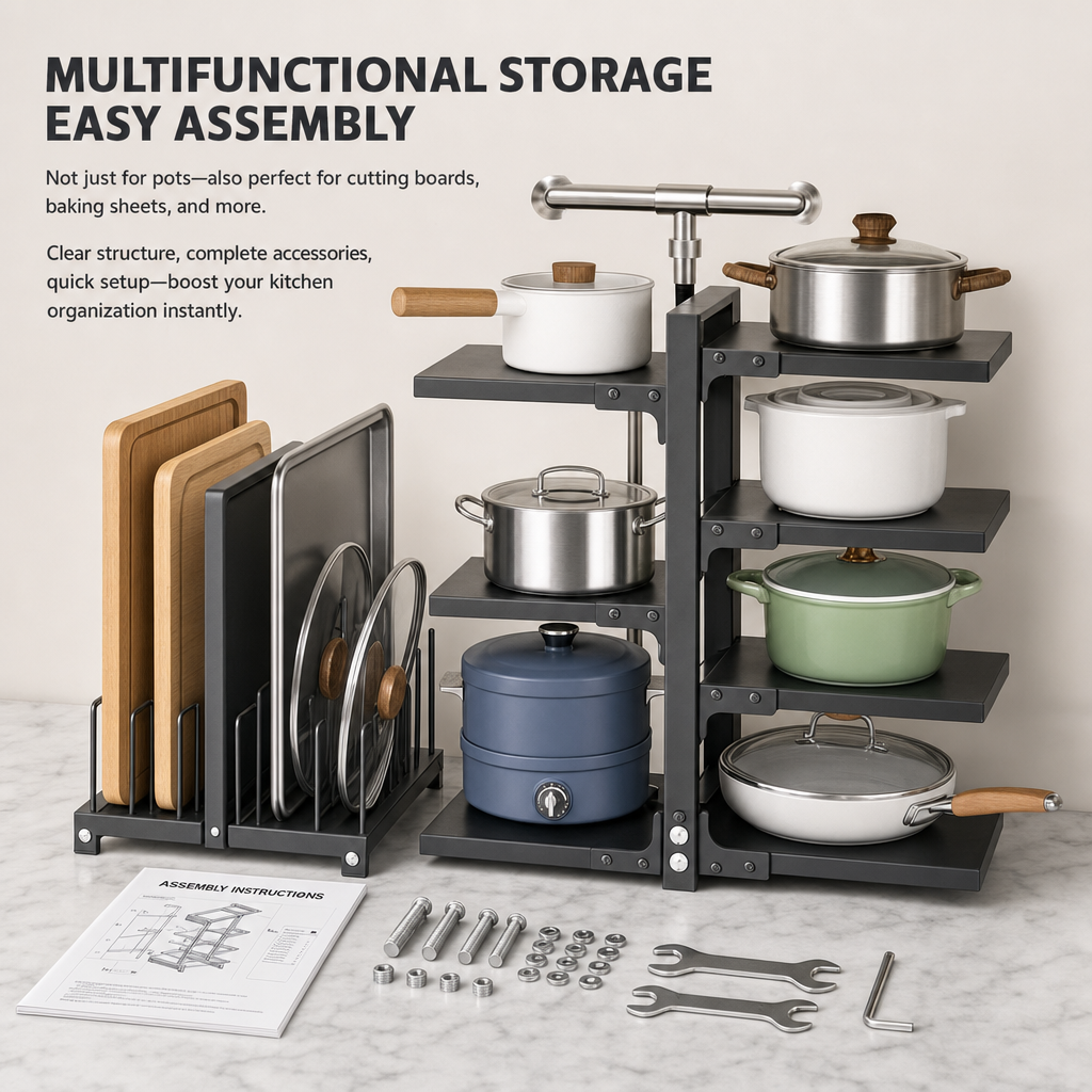 Kitchen Baking Pan Organizer - Yüksekliği ayarlanabilir 2/3/4/5/7 katmanlı ayarlanabilir paslanmaz