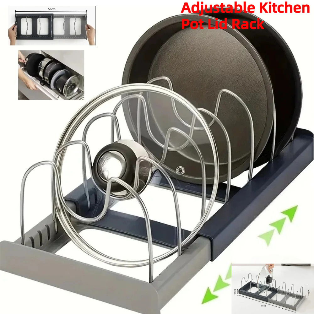 Kitchen Baking Pan Organizer - Genişletilebilir Tencere Kapağı Düzenleyici Ayarlanabilir Tava