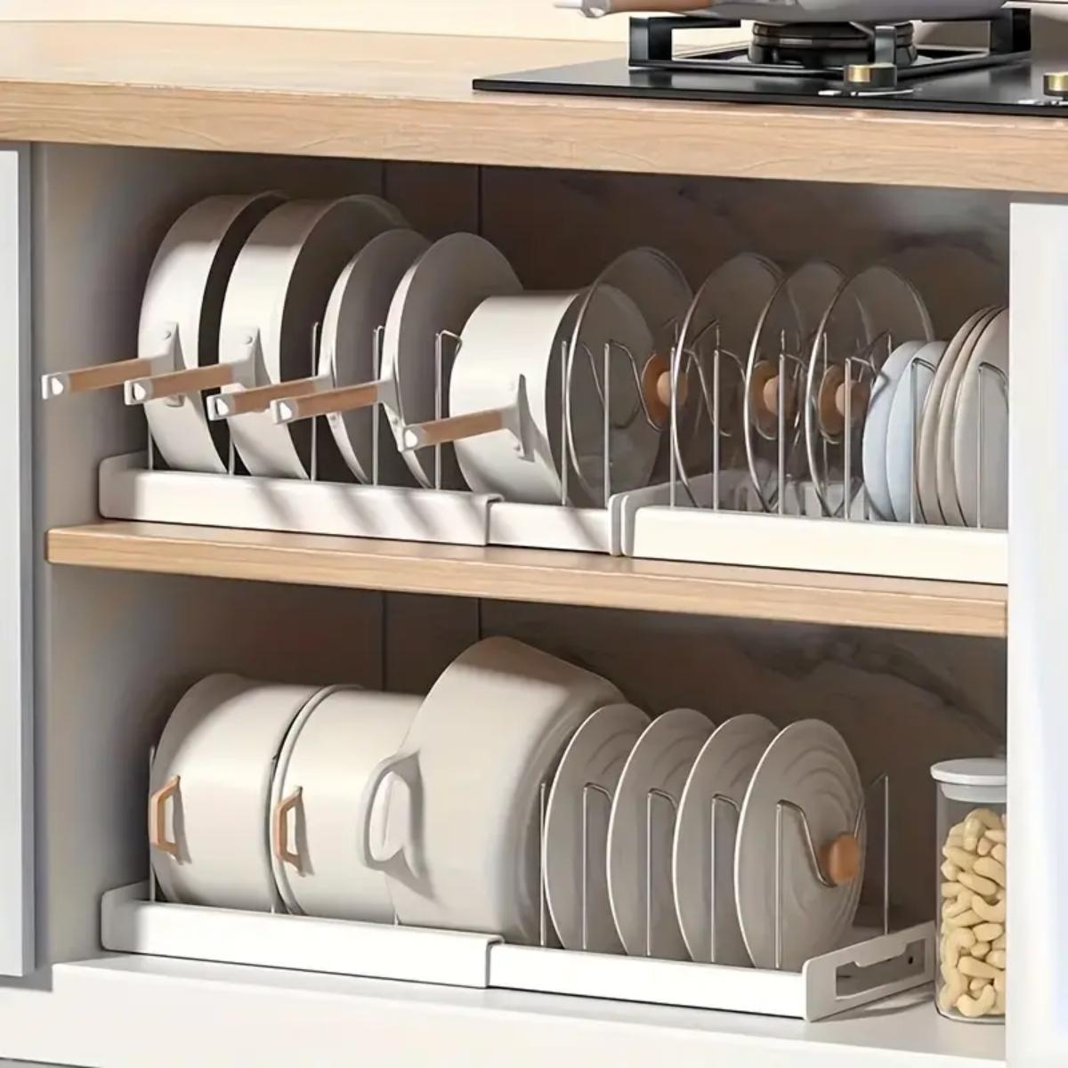 Kitchen Baking Pan Organizer - Genişletilebilir Mutfak Tencere Tava Düzenleyici, Dolap