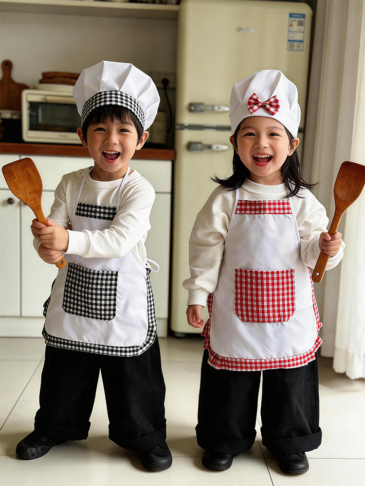 Kitchen Baking Game - 2 adet Ekose Çocuk Şef Önlüğü